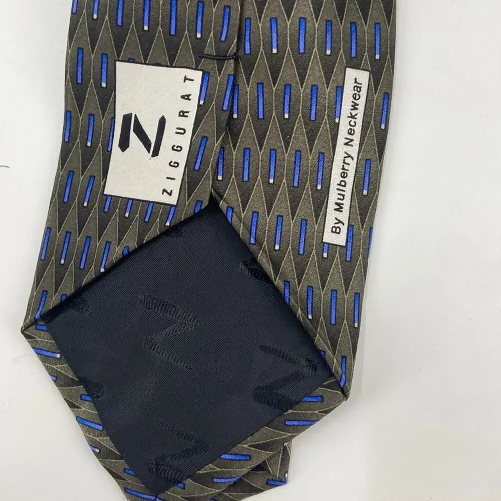Ziggurat by Mulberry neckwear blue green patterned pure silk tie